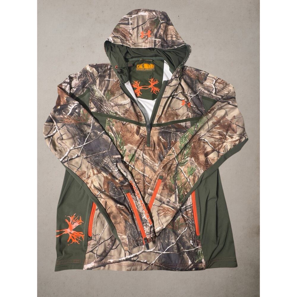 Under Armour Realtree Camo Hoodie Mens L 1/4 Zip AP Hunting Fishing